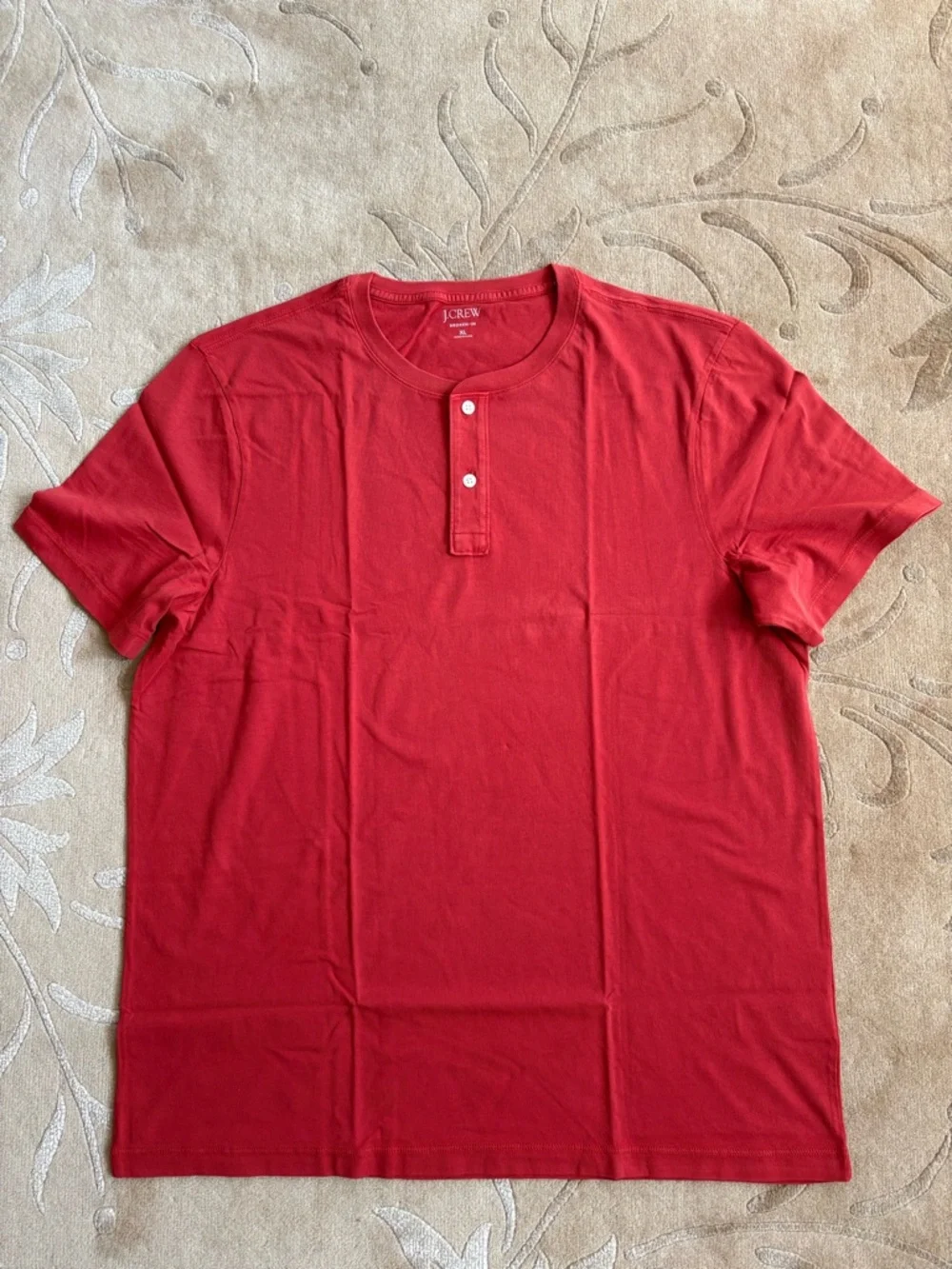NWT, J. Crew Red Broken In Short-Sleeve Henley, Cotton Jersey, Size XL